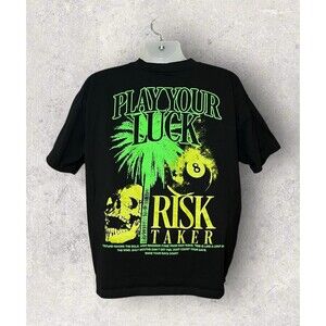 Play Your Luck Risk Taker Graphic Streetwear Short Sleeve Tee Shirt Size XL